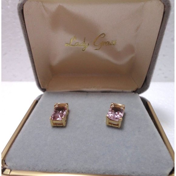 Vintage Lady Grace Pierced Earrings Gold Toned w/Austrian Lilac & Clear Crystals - Picture 1 of 8
